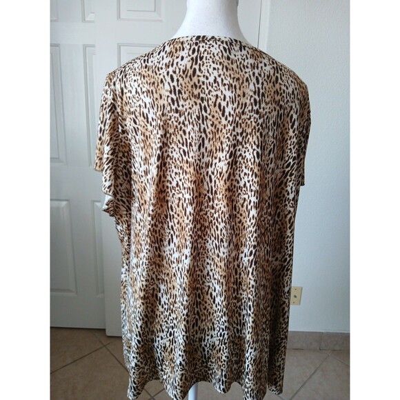 Jaclyn Smith Womens 3X Top Brown Beaded Animal Print Accent Flutter Short Sleeve - Picture 2 of 13